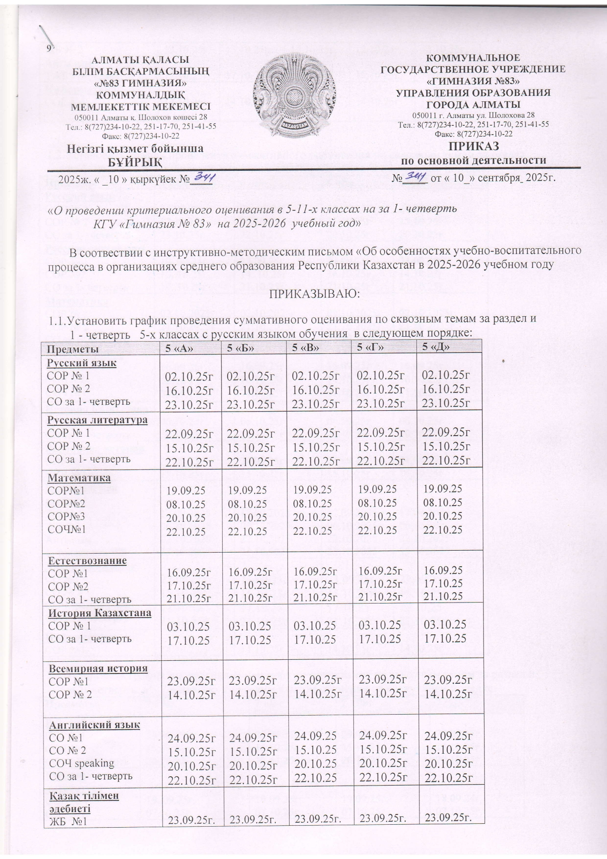 График СОР иСОЧ за 1-четверть